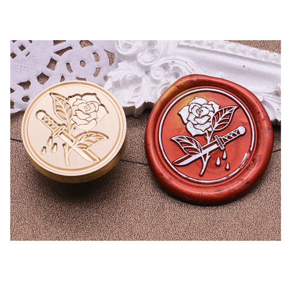 BUYISI Diy Rose Seal Wax Stamp Wood Handle Brass ，Envelope Sealing Wax