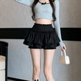 thumbnail image 1 of BUYISI Girls Fluffy Short Skirt Elastic High Waist Built In Shorts Double Layer Ruffle Black L, 1 of 9