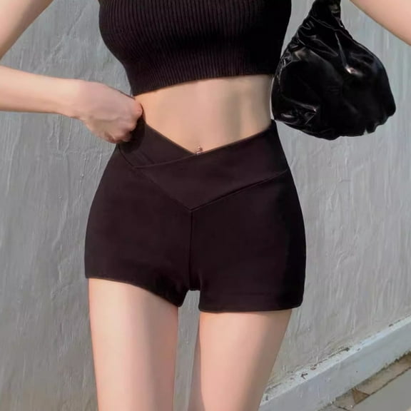 BUYISI High Waist Slim Fit Stretch Casual Sports Shorts Black XL