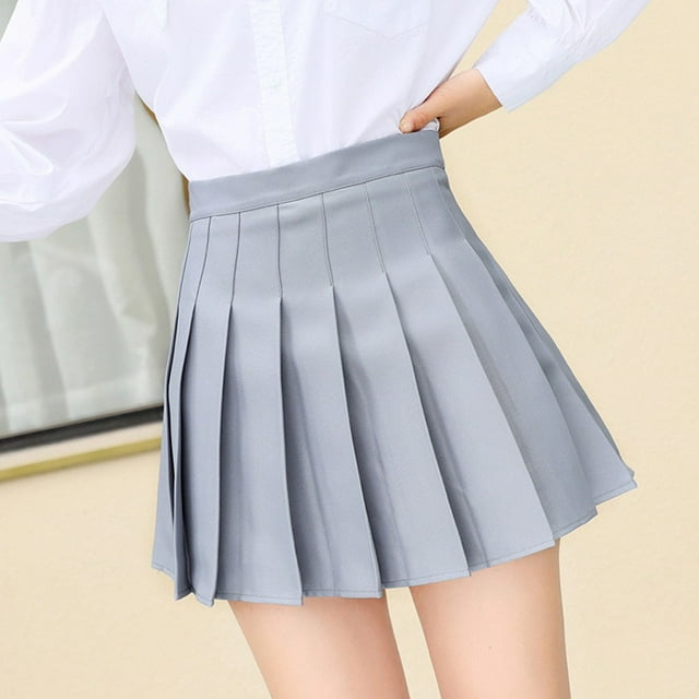 BUYISI High Waist Solid Pleated Mini A-line Skirt Girl Summer Preppy Style Fashion Cute C L