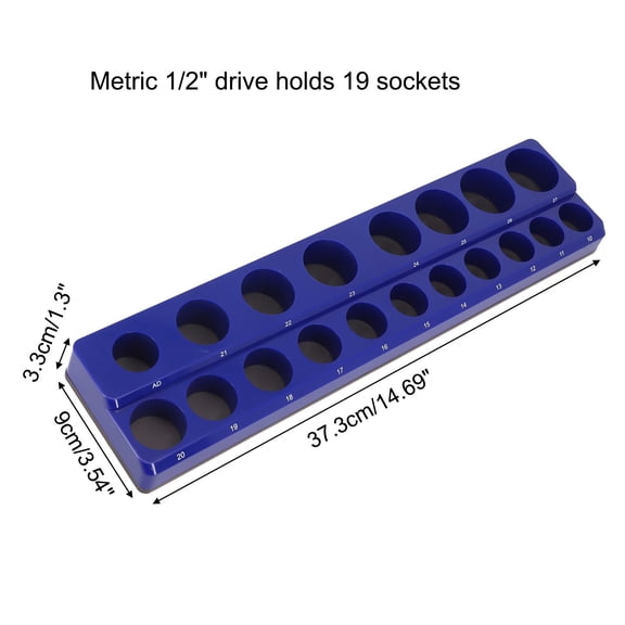 BUYISI Magnetic Socket Organizers Socket Holder 1/2 3/8 1/4Drive Holds Organizer Metric Plastic Tools Accessories Blue 1/2inch