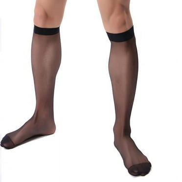 BUYISI Men's Socks Invisible Breathable Transparent Middle-length Shaping Stockings Black One size