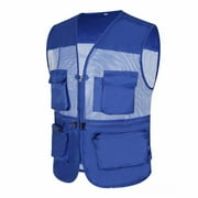 BUYISI Mens Outdoor Fishing Sleeveless Mesh Waistcoat Multi Pockets Photography Vest Blue L