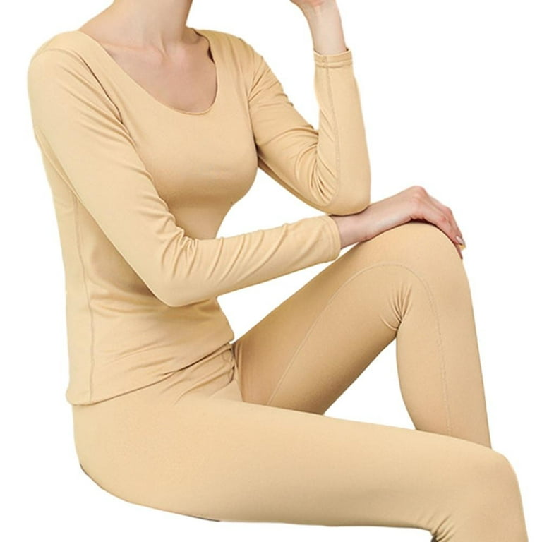BUYISI No-Trace Thermal Underwear Seamless Fleece Women Solid Color Thermal  Underwear Skin M