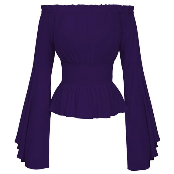 BUYISI Renaissance Blouse Women Off Shoulder Shirt Cosplay Costume Corset Top Vintage Purple 2XL