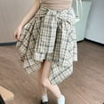 thumbnail image 1 of BUYISI Retro Gyaru Women Irregular Plaid Skirt High waist Shirt Pleated skirt Apricot XL, 1 of 7