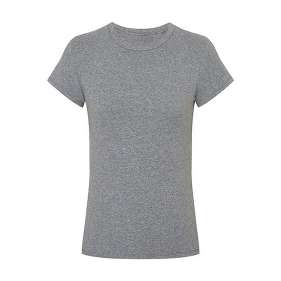 BUYISI Retro Hot girl Women Slim Short sleeve T-shirt Fashion Temperament top Grey XL