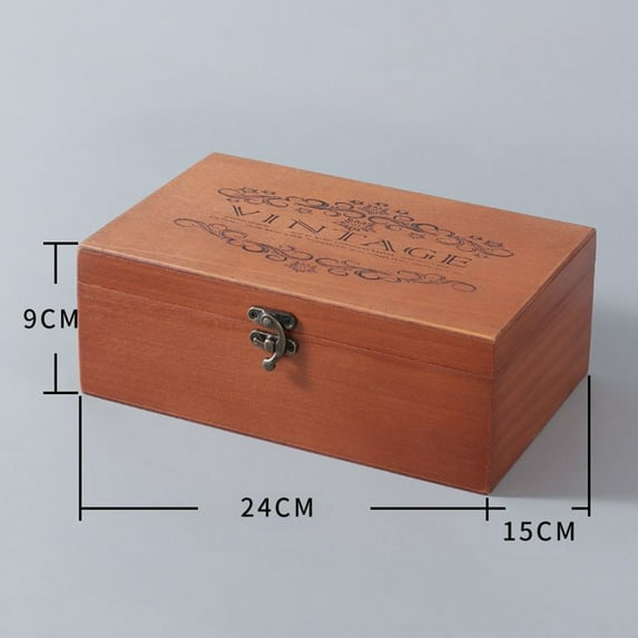 BUYISI Retro Wooden Storage Box Memory Keepsake Letter Treasure Chest Lockable L