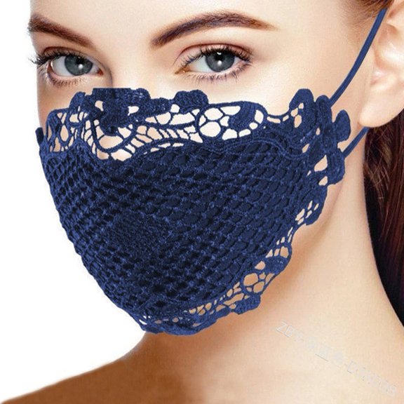 BUYISI Reusable Lace Face Mask for Women Comfortable and Fashionable Accessory Dark Blue Average Size