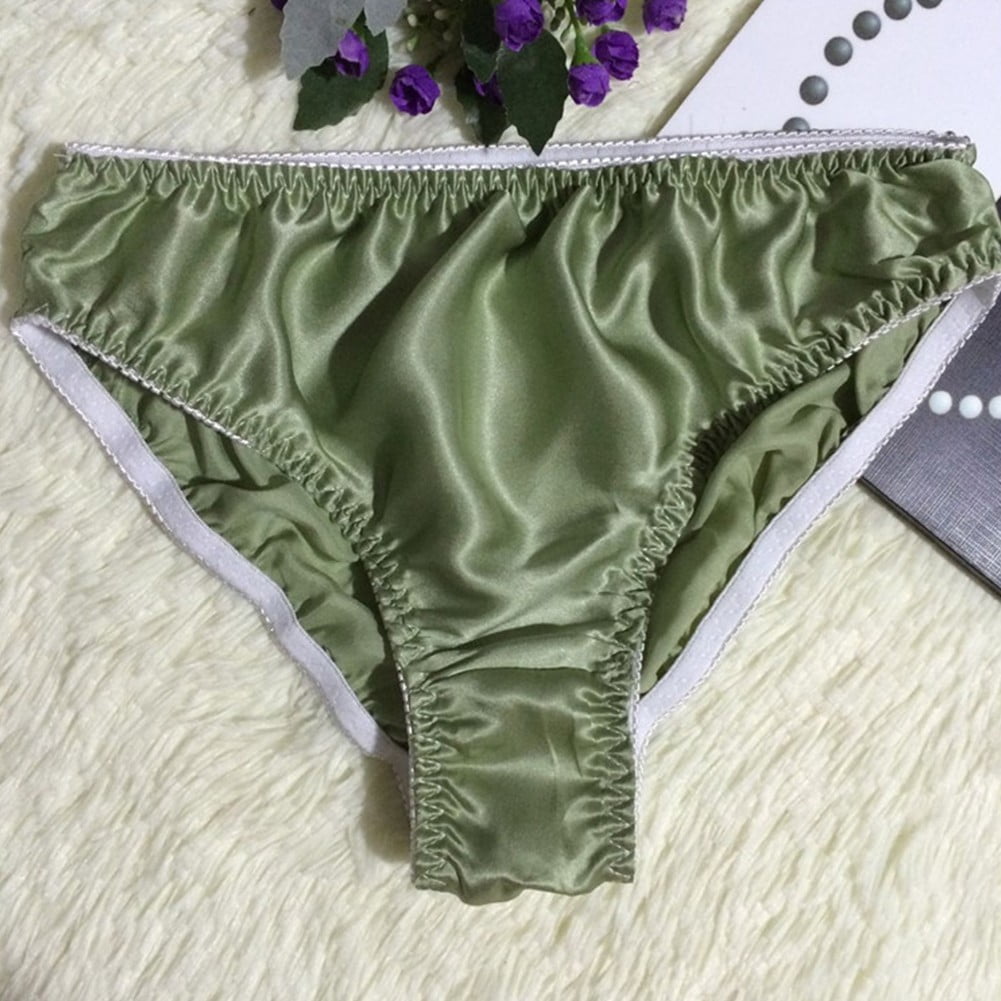 BUYISI Sexy Shiny Solid Underwear Soft Thongs Briefs Women Silk