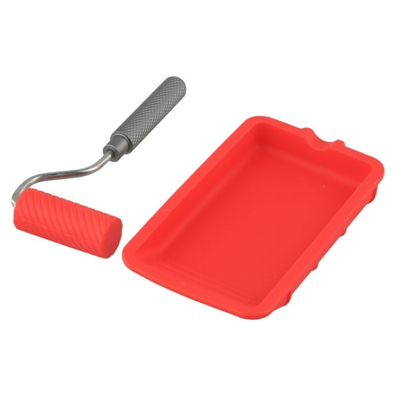BUYISI Silicone Roller Brush Plastic Paint Tray Paint Tool Set Wall Paint Roller Tray Convenient Construction Red