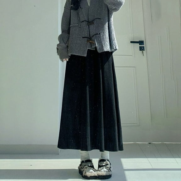 BUYISI Spring And Autumn High Waist Loose Ladies Casual Pleated Loose Retro Skirt Black M