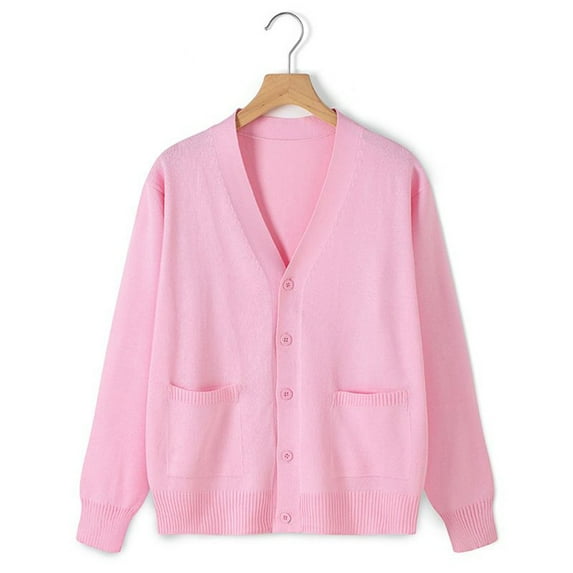 BUYISI Sweet Kawaii Knitted Cardigan V Neck Y2K Womens Cute Solid Color Uniform Loose Pink