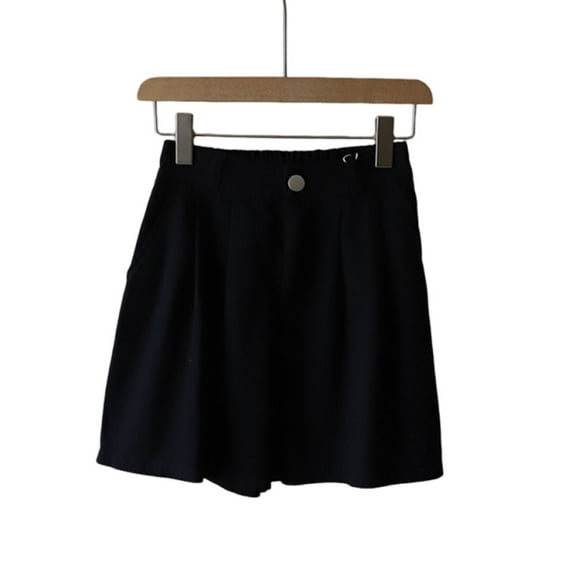 BUYISI Vintage Korean High Waist Casual Shorts For Women Design A Line Wide Leg Pants Black S