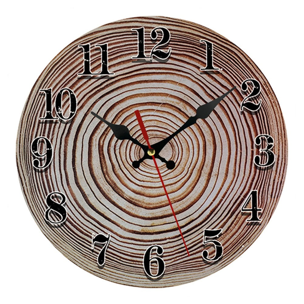 BUYISI Vintage Wood Grain Wall Clocks Creative Living Room Wall Clock ...