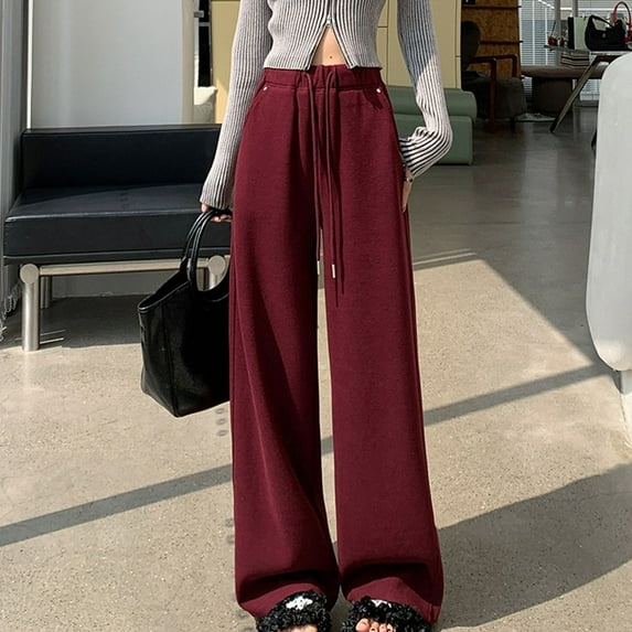 BUYISI Wide-leg pants,women,new style,high waist with rivets,drape,straight and casual Anchorage Red XL