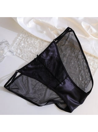 BUYISI Sexy Shiny Solid Underwear Soft Thongs Briefs Women Silk Panties  Breathable Light skin L 