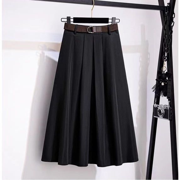 BUYISI Women Summer Autumn Draped High Waist Oversize A-Line Skirt Fashion Retro Bottom Black 3XL