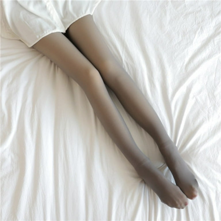 BUYISI Women Thick Warm Winter Stretch Thermal Leggings Fleece Tights  Pantyhose Bottom Grey 220g 