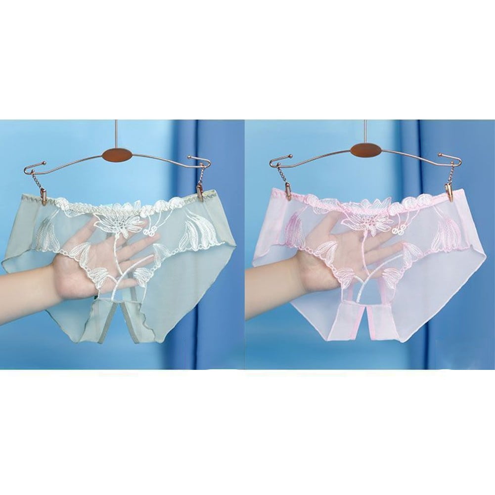 BUYISI Women Underwear Floral Mesh Comfort Sheer Crotch Slit Seamless  Briefs Panties, 2XL White-bean paste 