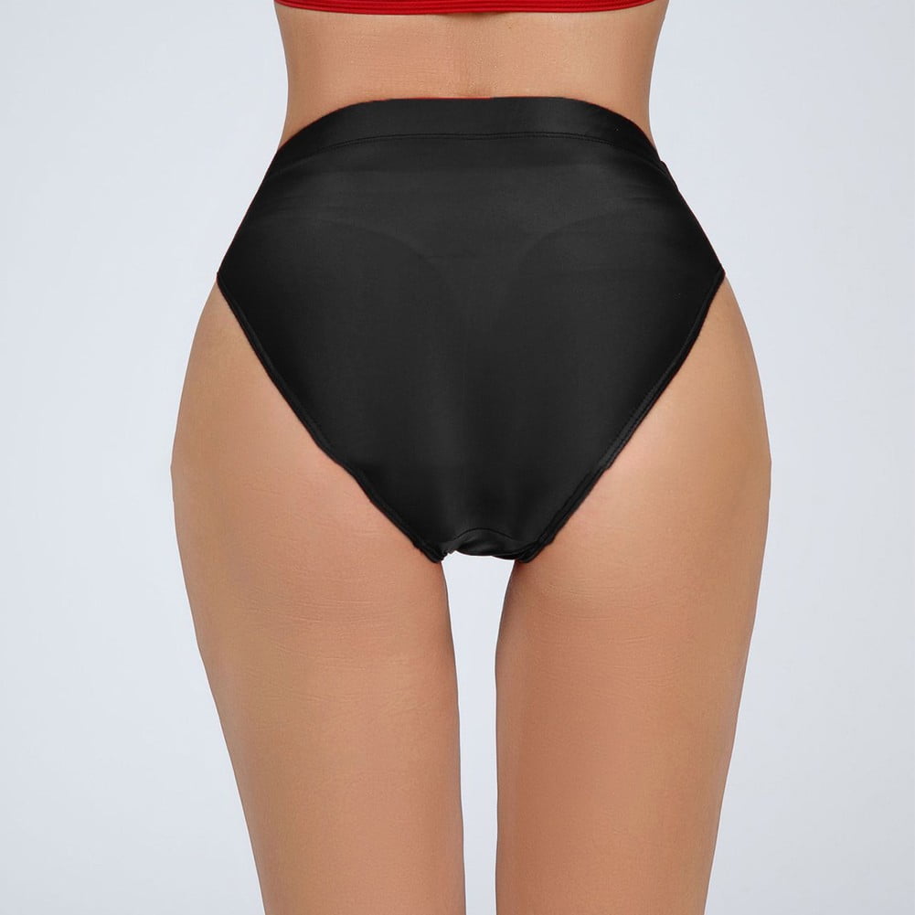 BUYISI Women Underwear Glossy Briefs Wet Look Knickers Solid Shiny Panties  Underpants, XXL Black 
