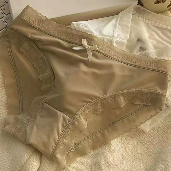 BUYISI Women's Mid-waist Nylon Lace Briefs Seamless Ice Silk Pure Cotton Crotch Briefs Brown XL