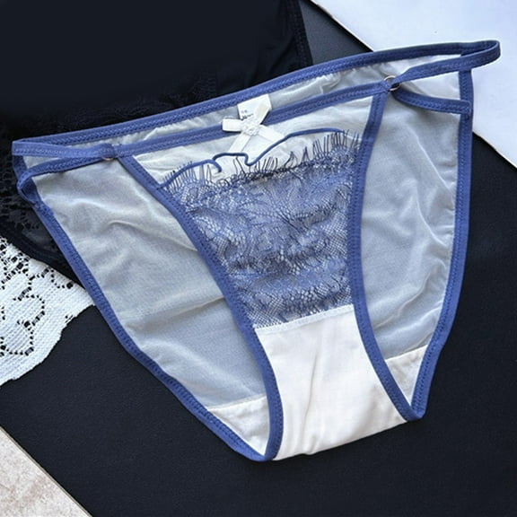 BUYISI Womens High Slit Sexy Mesh Lace Briefs Low Waist Panties See Through Underwear Blue L
