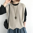 thumbnail image 1 of BUYISI Womens Knitted Vest Solid Color Loose Round Neck Irregular Hem Pullover Apricot L, 1 of 9