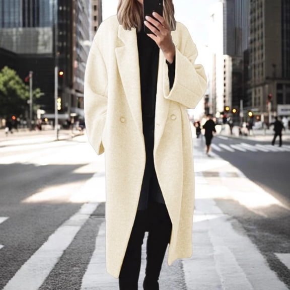 BUYISI Womens New Autumn winter Woolen coat Fashion Versatile Long trench coat White M
