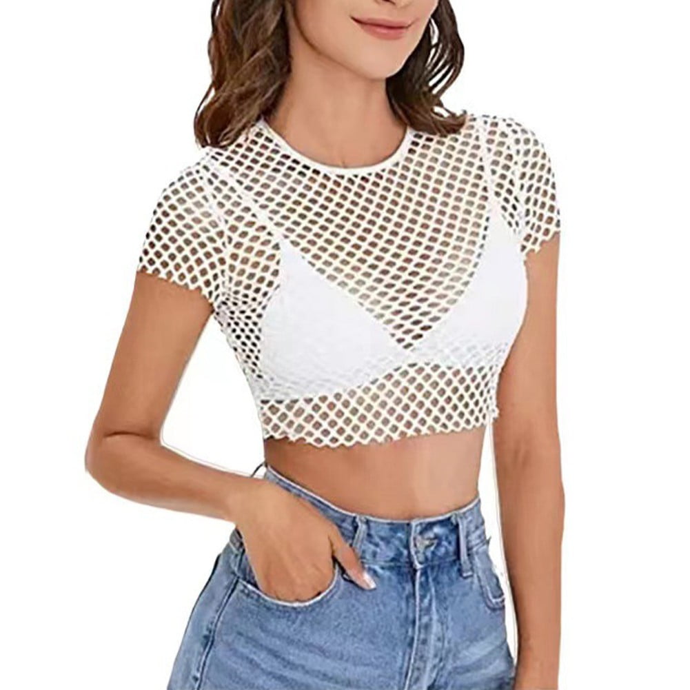 white mesh top short sleeve
