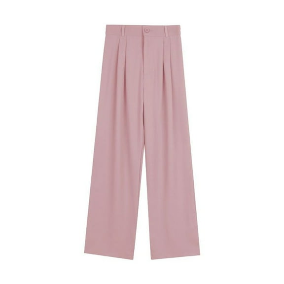BUYISI Womens Suit Pants Elastic High Waist Straight Casual Loose Solid Color Pink L