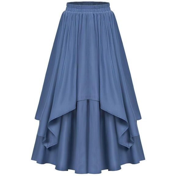 BUYISI Womens Victorian Retro Skirt Elegant Elastic Waist Multicolor Pleated Comfort Blue S