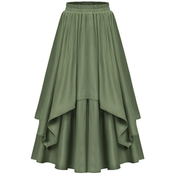 BUYISI Womens Victorian Retro Skirt Elegant Elastic Waist Multicolor Pleated Comfort Green XXL