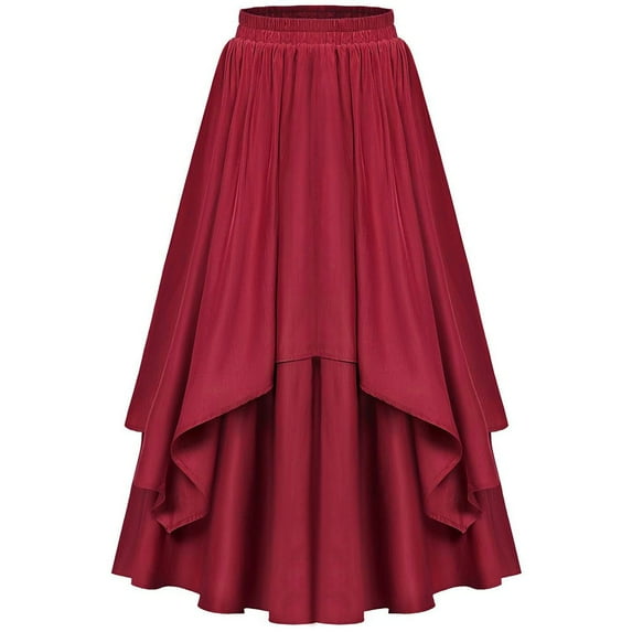 BUYISI Womens Victorian Retro Skirt Elegant Elastic Waist Multicolor Pleated Comfort Red XL
