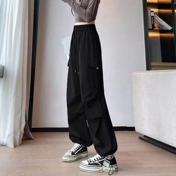 BUYISI Womens Vintage Overalls New Loose Straight Wide-leg Casual pants Black 2XL