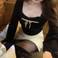 thumbnail image 1 of BUYISI Y2K Sweet Fake Two Piece T Shirt Bow Stitching Female Single Breasted Suspenders Black, 1 of 1