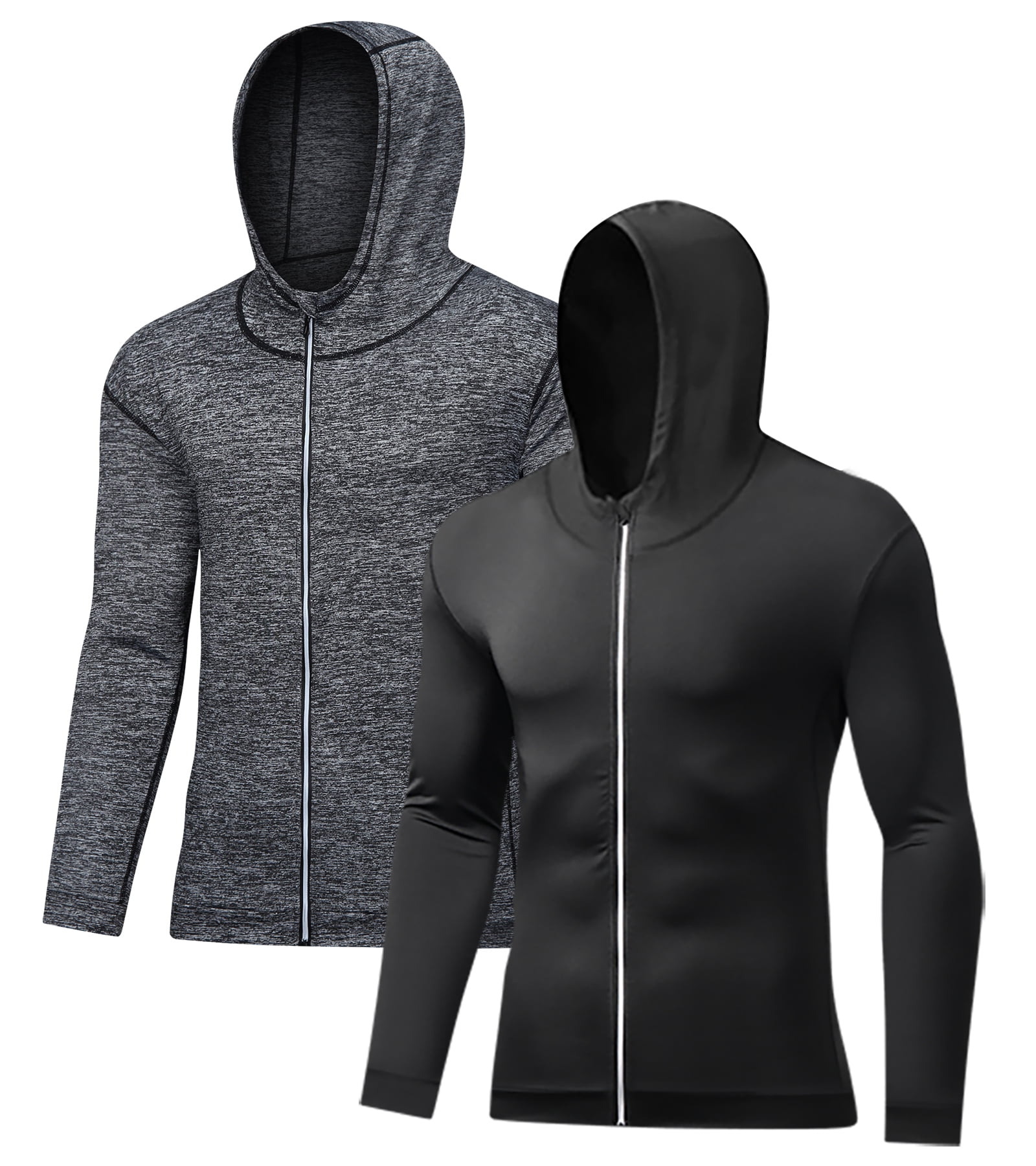 2 Piece Men's Compression Workout Set Jacket Clothing Gym Tight Fit Zipper Hoodie Casual Running Quick Dry Top,Size S-3XL
