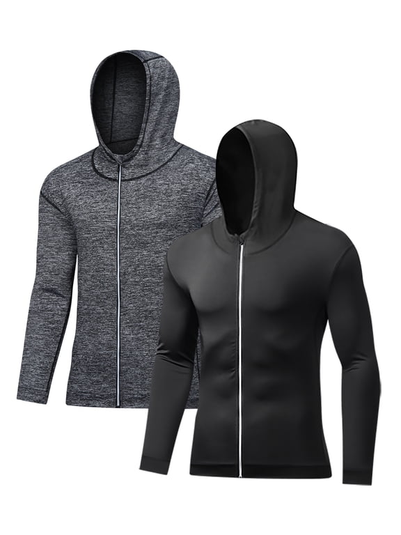 2 Piece Men's Compression Workout Set Jacket Clothing Gym Tight Fit Zipper Hoodie Casual Running Quick Dry Top,Size S-3XL