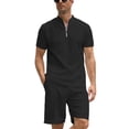thumbnail image 1 of BUYJYA 2 Pieces Men's Tracksuit Casual Quarter Zip Shirt and Shorts Set for Beach Strolls Tennis Golf, 1 of 7