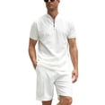 thumbnail image 1 of BUYJYA 2 Pieces Men's Tracksuit Casual Quarter Zip Shirt and Shorts Set for Beach Strolls Tennis Golf, 1 of 8