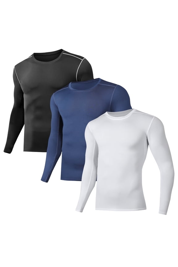 3 Pack Men's Athletic Shirts Workout Long Sleeve Cool Dry Base Layer Undershirt Running T-shirts,Size S-3XL