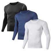 BUYJYA 3 Pack Mens Athletic Shirts Workout Long Sleeve Cool Dry Base Layer Undershirt Running T-shirts,Size S-3XL