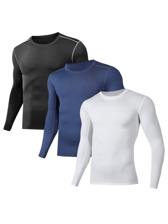3 Pack Men's Athletic Shirts Workout Long Sleeve Cool Dry Base Layer Undershirt Running T-shirts,Size S-3XL