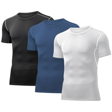 BUYJYA 3 Pack Men's Athletic Shirts Workout Short Sleeve Cool Dry Base Layer Undershirt Running T-shirts,Size S-3XL