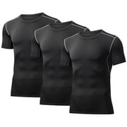 BUYJYA 3 Pack Men's Athletic Shirts Workout Short Sleeve Cool Dry Base Layer Undershirt Running T-shirts,Size S-3XL