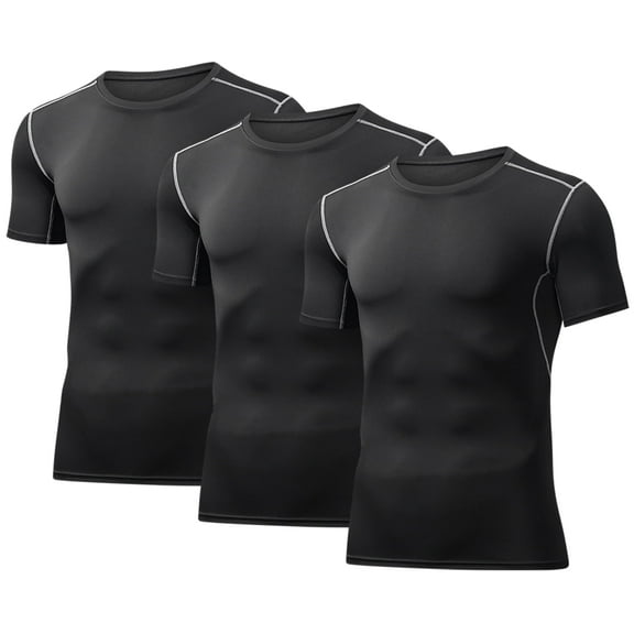 BUYJYA 3 Pack Men's Athletic Shirts Workout Short Sleeve Cool Dry Base Layer Undershirt Running T-shirts,Size S-3XL