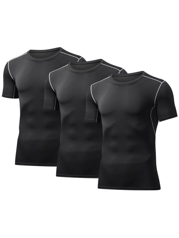 3 Pack Men's Athletic Shirts Workout Short Sleeve Cool Dry Base Layer Undershirt Running T-shirts,Size S-3XL