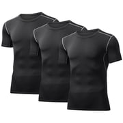 BUYJYA 3 Pack Mens Athletic Shirts Workout Short Sleeve Cool Dry Base Layer Undershirt Running T-shirts,Size S-3XL