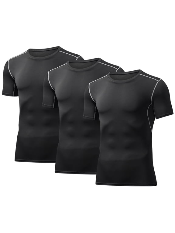 3 Pack Men's Athletic Shirts Workout Short Sleeve Cool Dry Base Layer Undershirt Running T-shirts,Size S-3XL