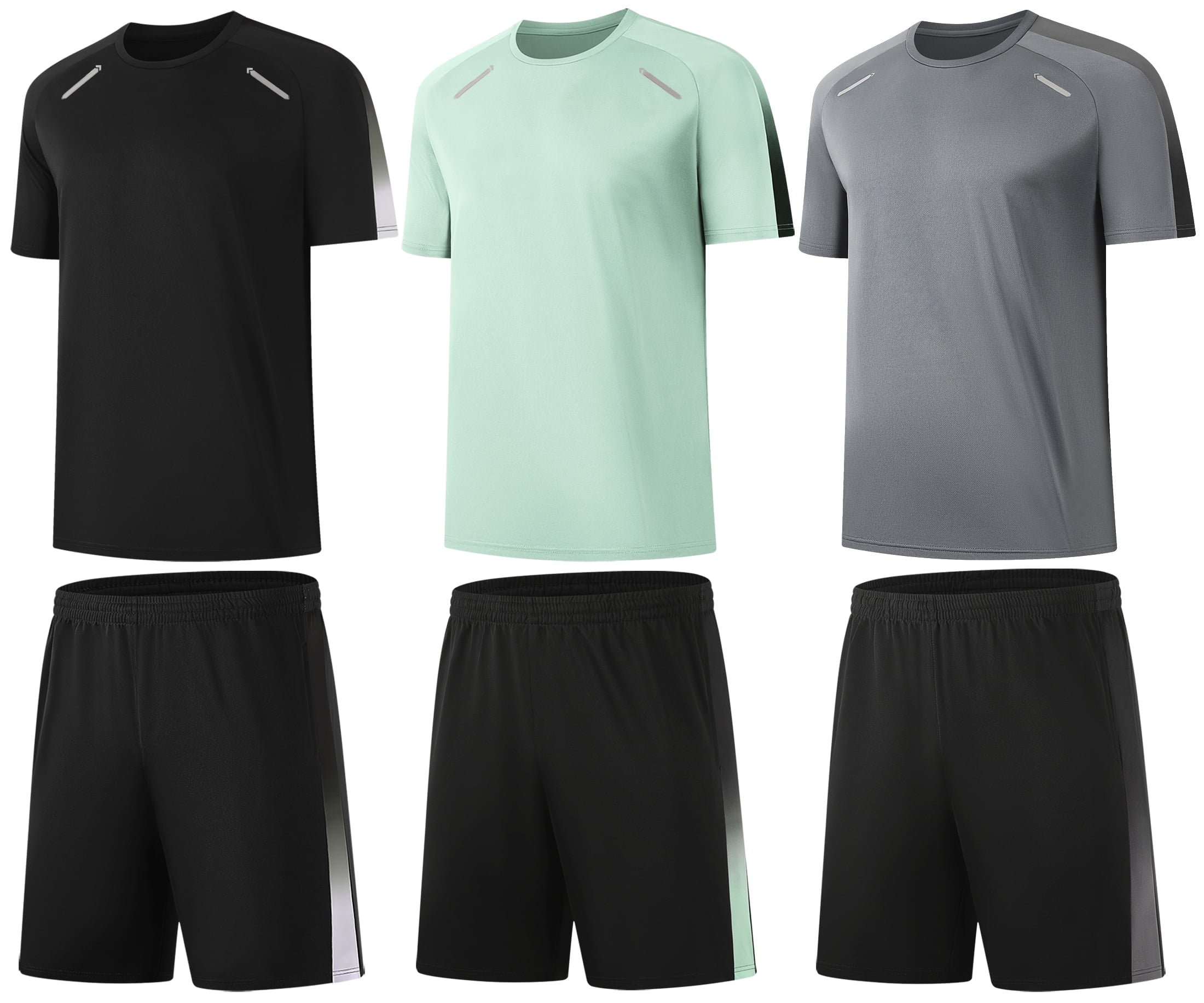 BUYJYA Men's Men's Casual Sports Shorts Shirt Set 3 Pack For Workouts Gym Running Basketball